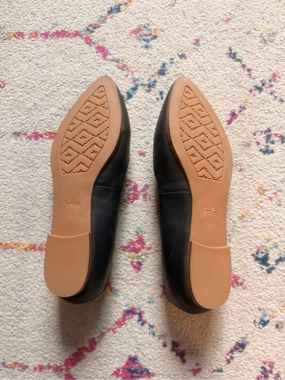 Zodiac Black Pointed Toe Leather Flats